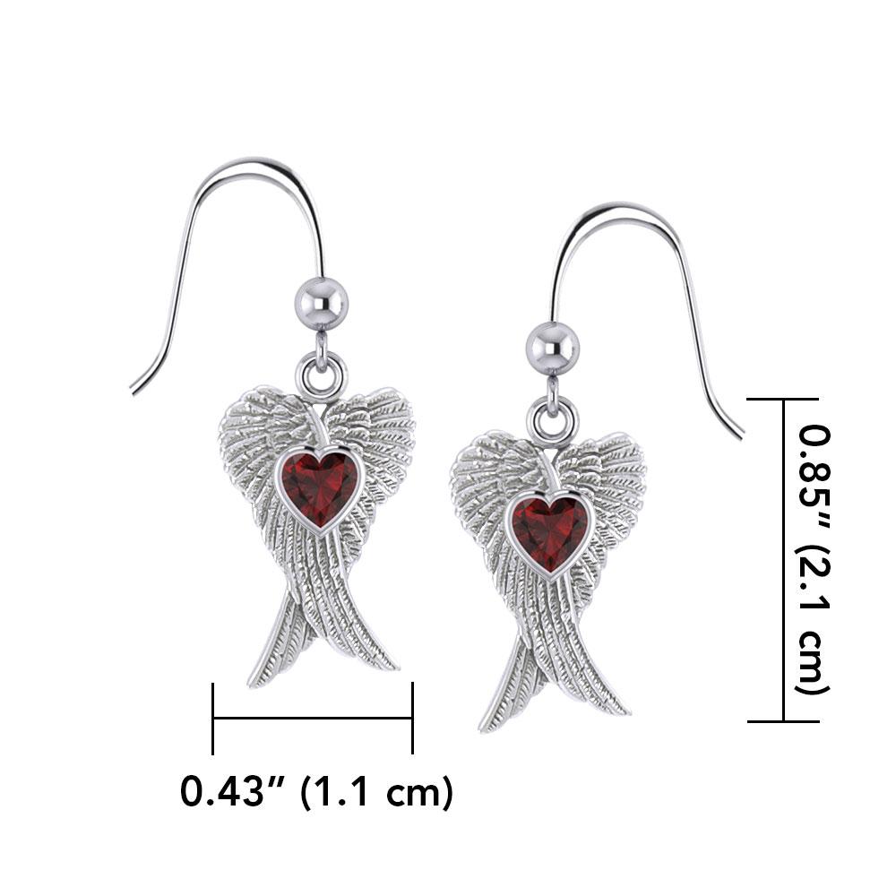 Heart Gemstone and Double Angel Wings Silver Earrings TER1744 - Peter Stone Wholesale