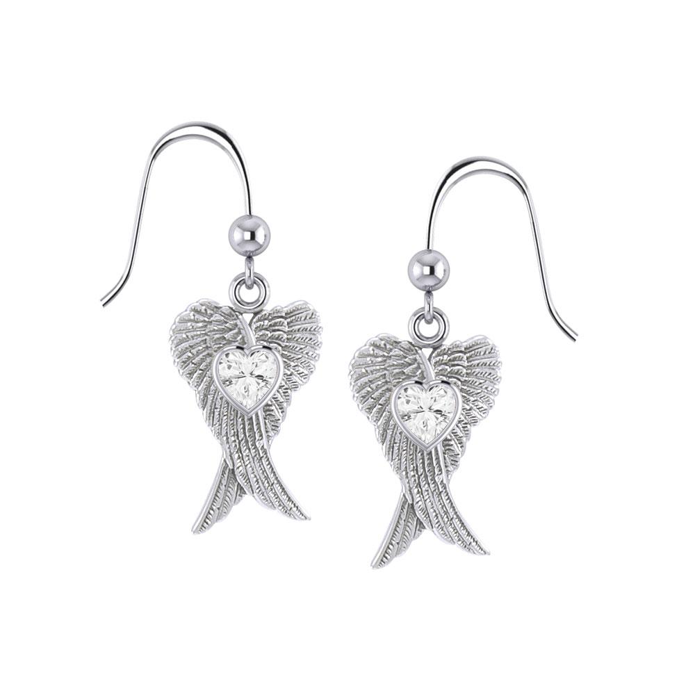 Heart Gemstone and Double Angel Wings Silver Earrings TER1744 - Peter Stone Wholesale