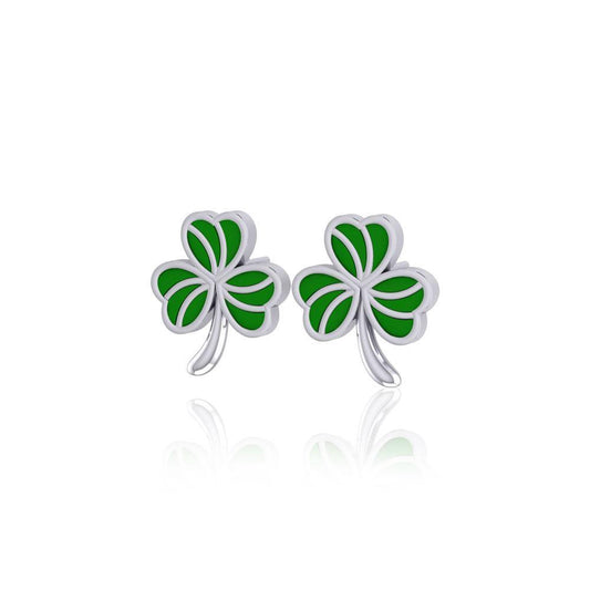 Shamrock with Green Enamel Silver Post Earrings TER1746 - Peter Stone Wholesale