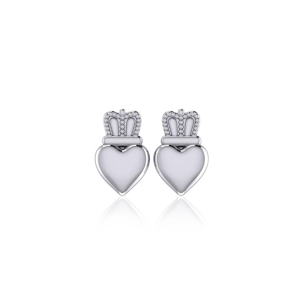Heart with Crown Silver Post Earrings TER1750 - Peter Stone Wholesale