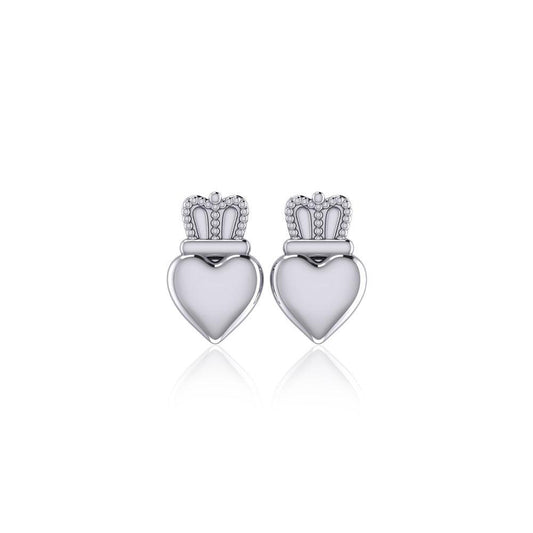 Heart with Crown Silver Post Earrings TER1750 - Peter Stone Wholesale