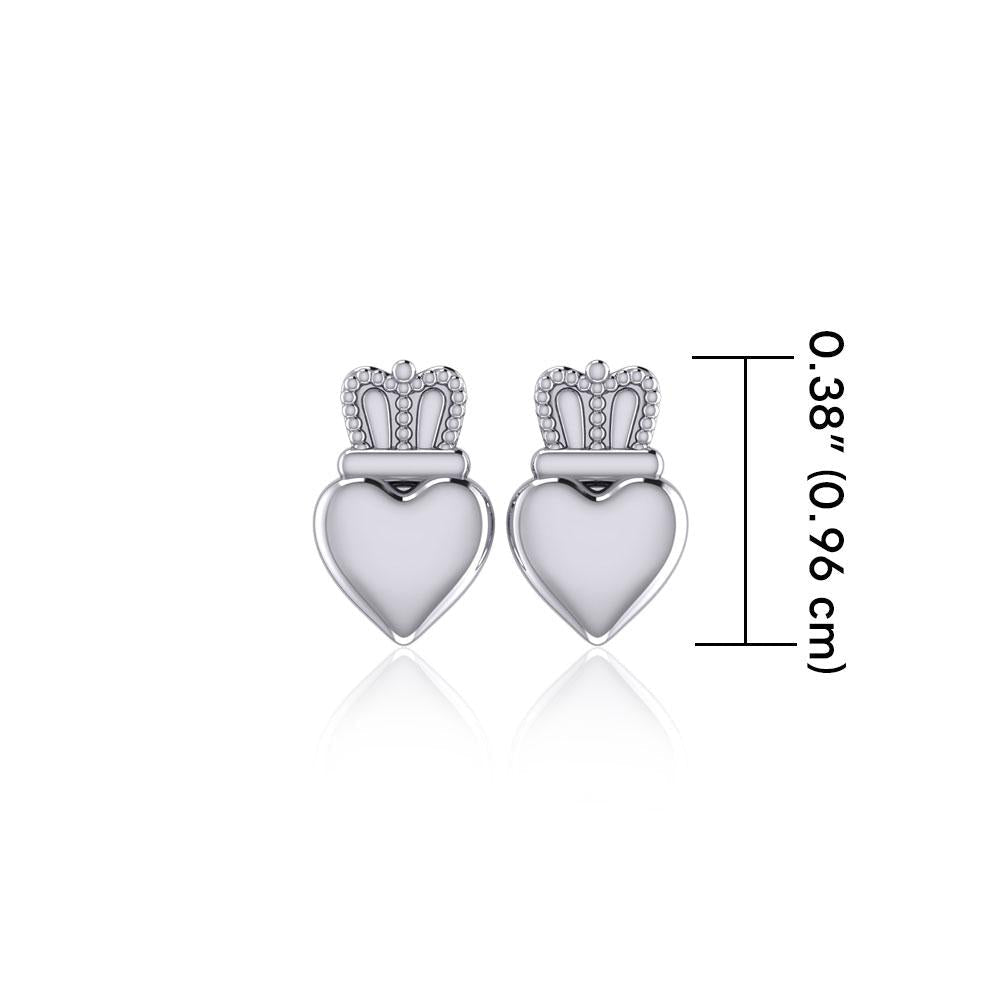 Heart with Crown Silver Post Earrings TER1750 - Peter Stone Wholesale