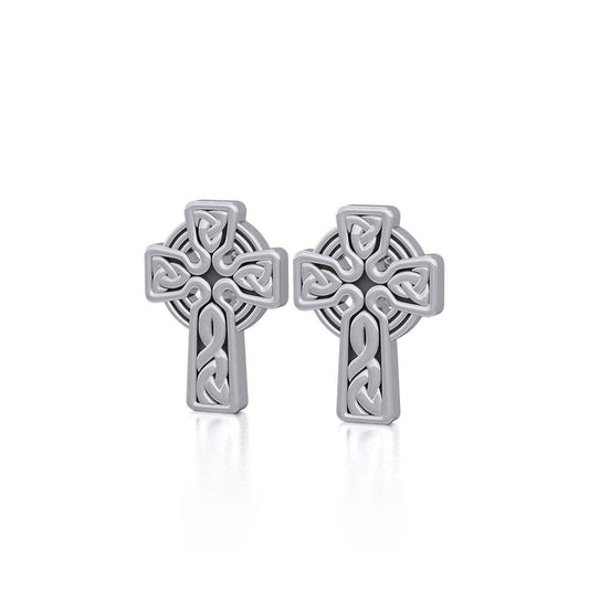 Irish Celtic Cross Sterling Silver Post Earrings TER1751 - Peter Stone Wholesale