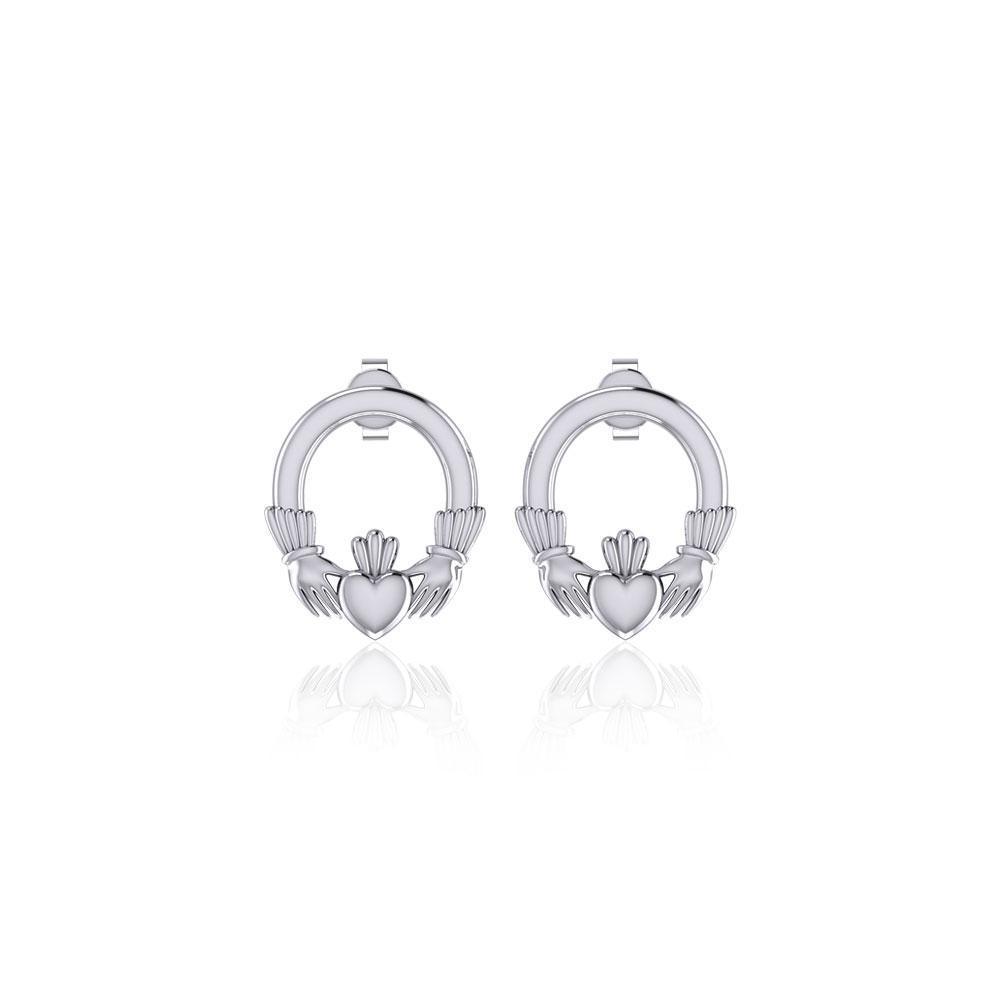 Irish Claddagh Silver Post Earrings TER1752 - Peter Stone Wholesale