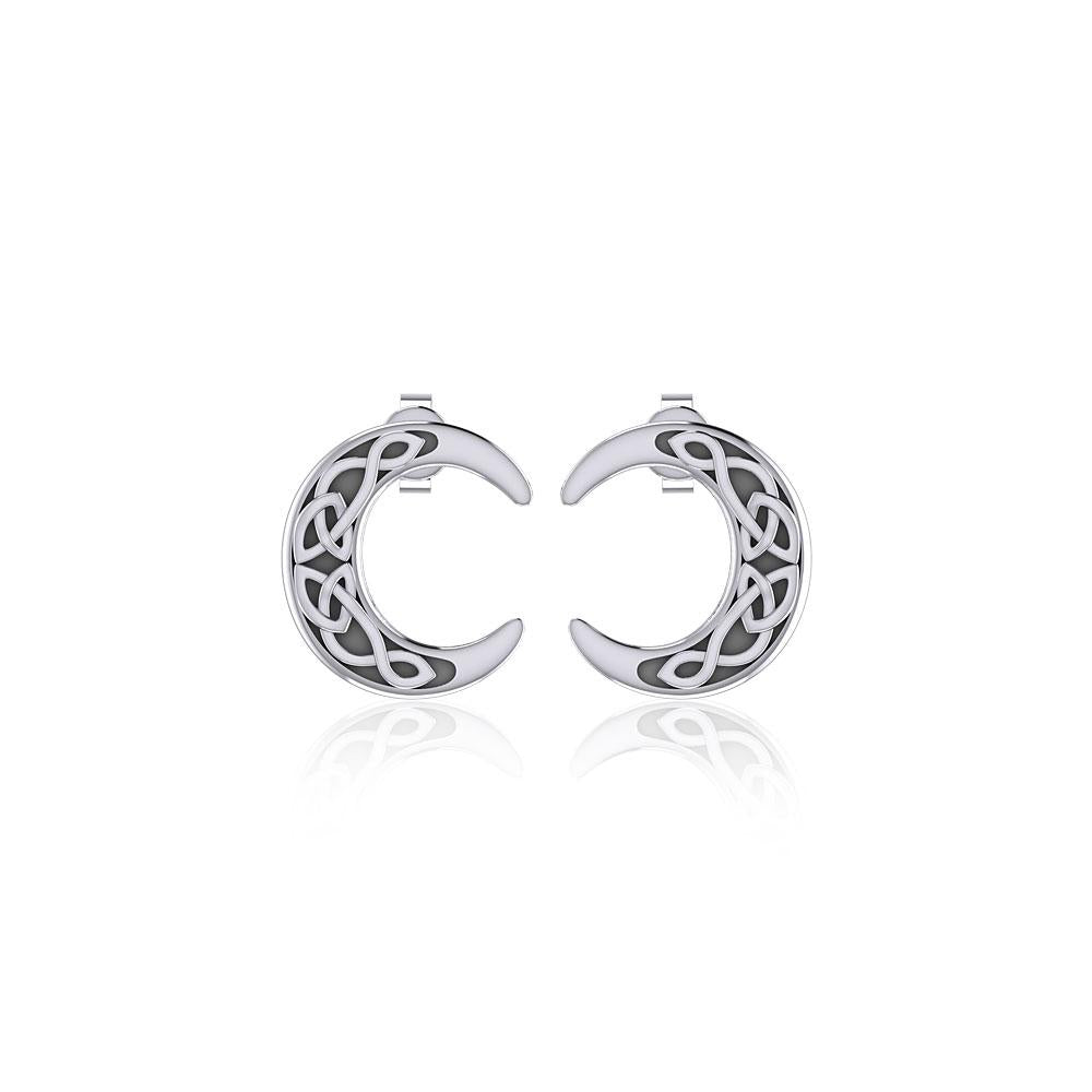 Celtic Crescent Moon Silver Post Earrings TER1758 - Peter Stone Wholesale
