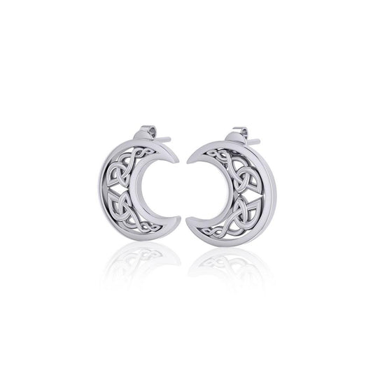 Hollow Celtic Crescent Moon Silver Post Earrings TER1759 - Peter Stone Wholesale