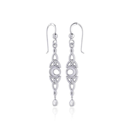 Celtic Crescent Moon with Dangle Teardrop Silver Hook Earrings TER1763 - Peter Stone Wholesale