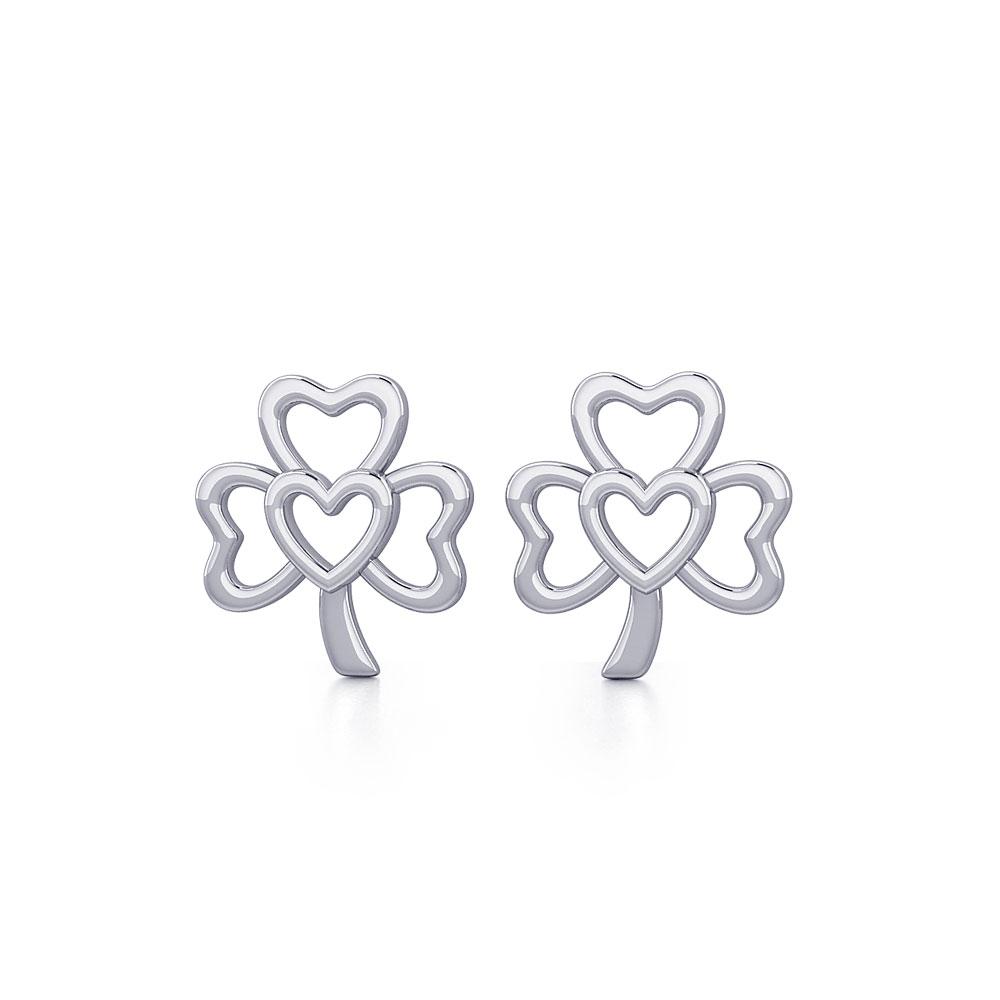 The Heart in Shamrock Silver Post Earrings TER1778 - Peter Stone Wholesale