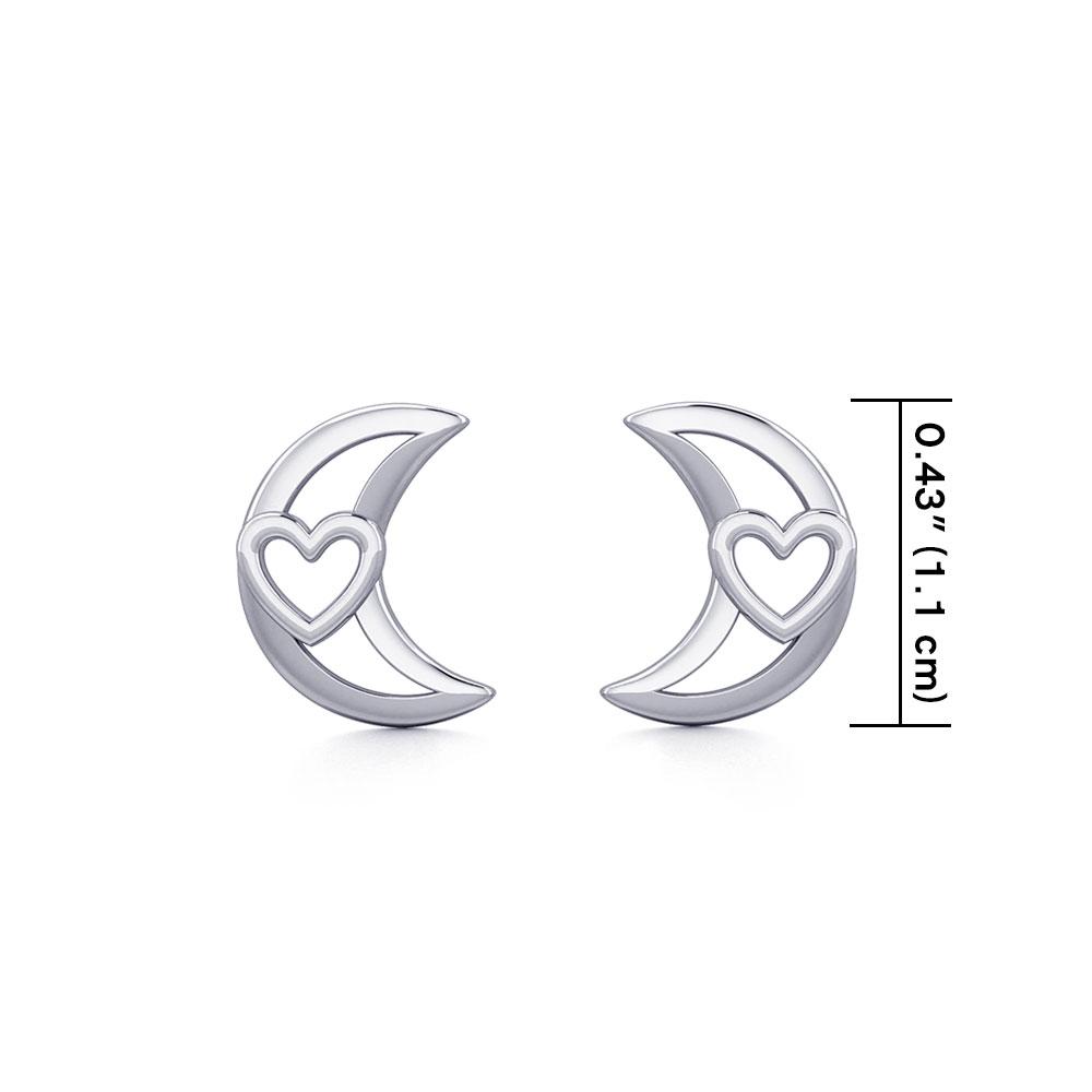 The Heart in Crescent Moon Silver Post Earrings TER1779 - Peter Stone Wholesale