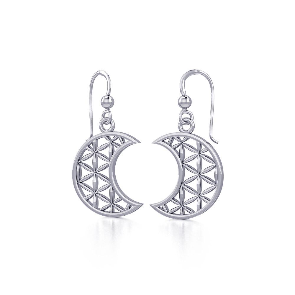 The Flower of Life in Crescent Moon Silver Earrings TER1780 - Peter Stone Wholesale