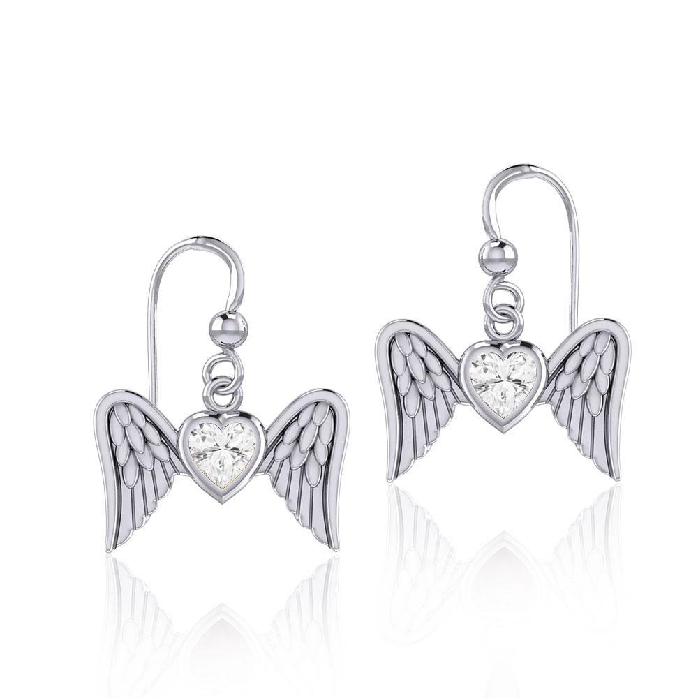 Gemstone Heart and Flying Angel Wings Silver Earrings TER1782 - Peter Stone Wholesale