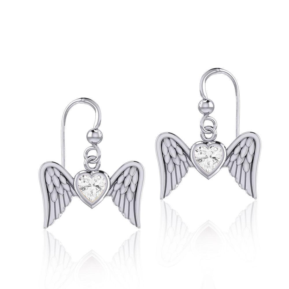 Gemstone Heart and Flying Angel Wings Silver Earrings TER1782 - Peter Stone Wholesale