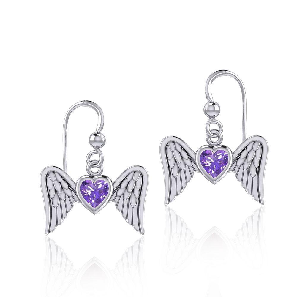Gemstone Heart and Flying Angel Wings Silver Earrings TER1782 - Peter Stone Wholesale