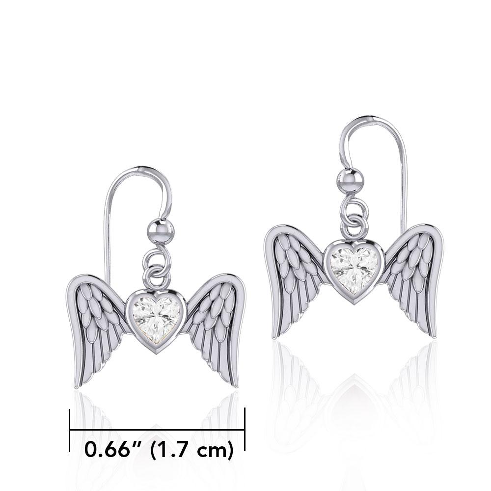 Gemstone Heart and Flying Angel Wings Silver Earrings TER1782 - Peter Stone Wholesale