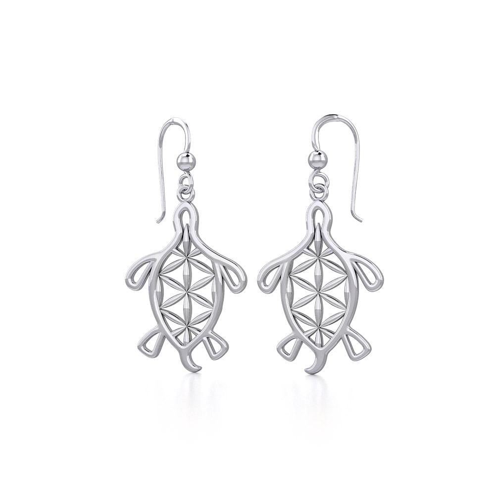 Turtle with Flower of Life Shell Silver Earrings TER1784 - Peter Stone Wholesale