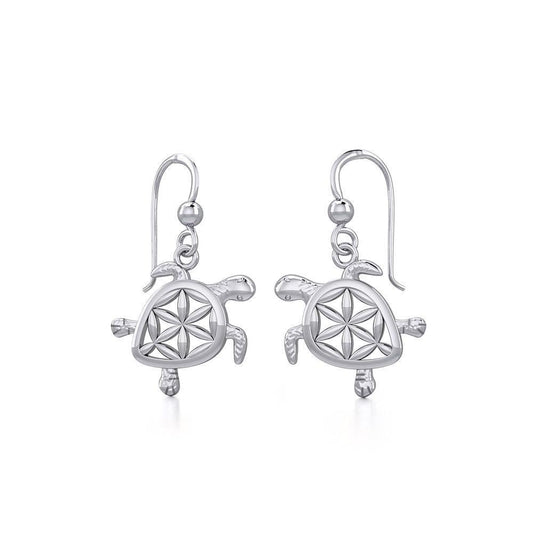 Swimming Turtle with Flower of Life Shell Silver and Gold Earrings TER1786 - Peter Stone Wholesale