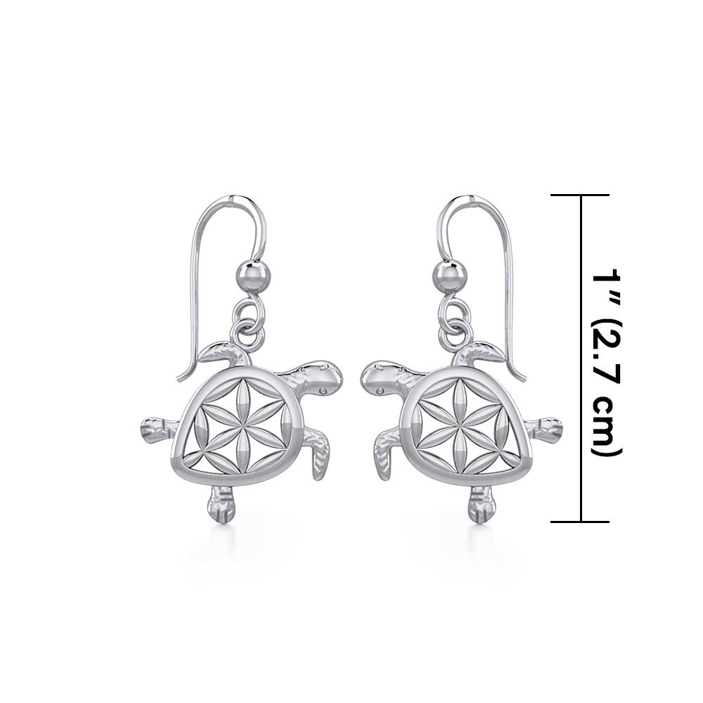 Swimming Turtle with Flower of Life Shell Silver and Gold Earrings TER1786 - Peter Stone Wholesale