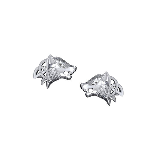 Wolves with Celtic Silver Post Earrings TER1789 - Peter Stone Wholesale