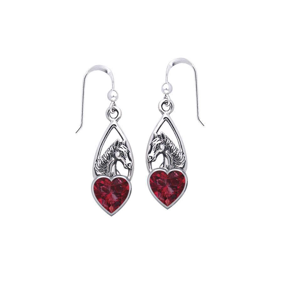 Horse Over Heart Gemstone Silver Earrings TER1791 Earrings