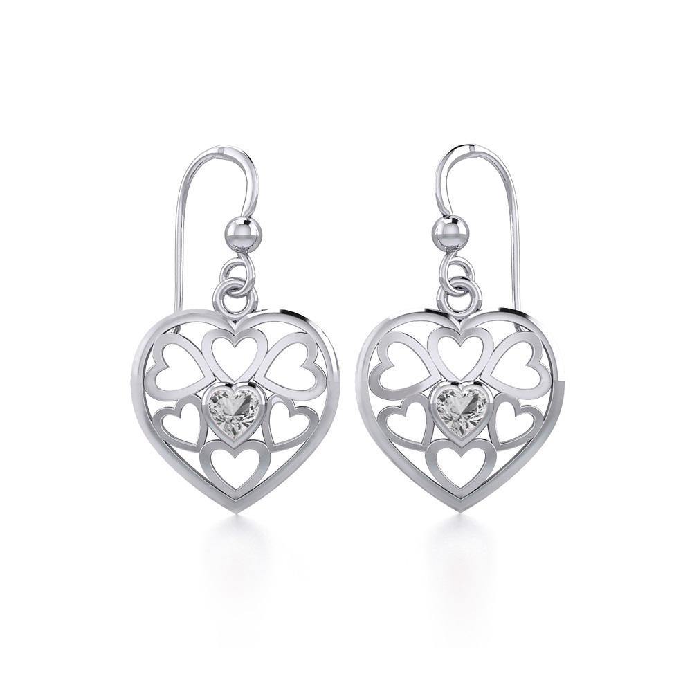 Hearts in Heart Silver Earrings with Gemstone TER1792 Earrings