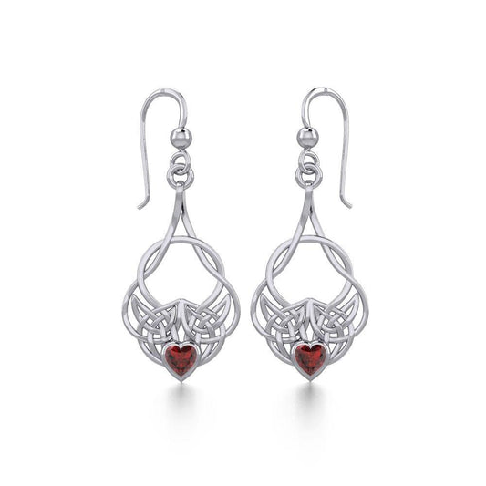 Celtic Knotwork Silver Earrings with Heart Gemstone TER1793 Earrings