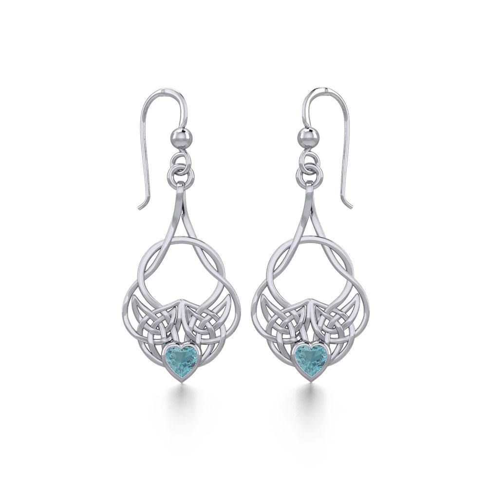 Celtic Knotwork Silver Earrings with Heart Gemstone TER1793 Earrings
