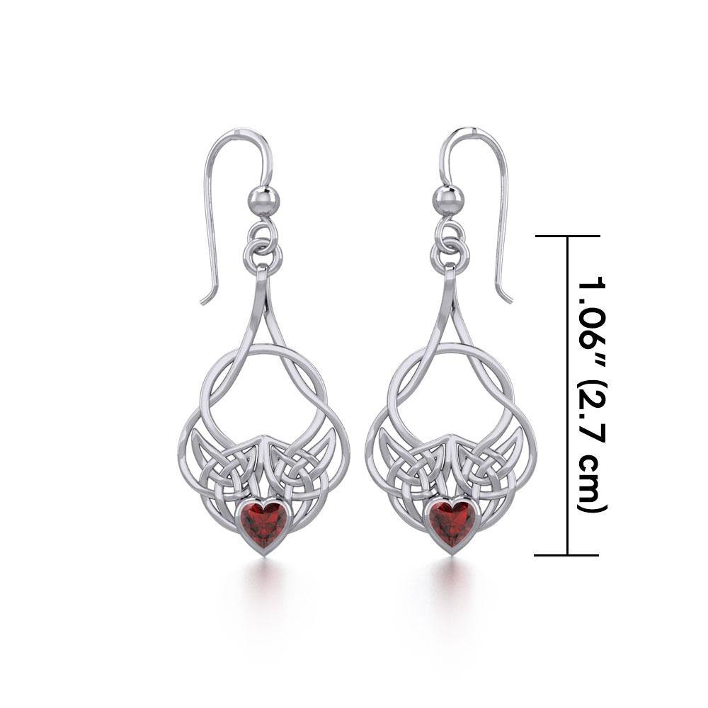 Celtic Knotwork Silver Earrings with Heart Gemstone TER1793 Earrings