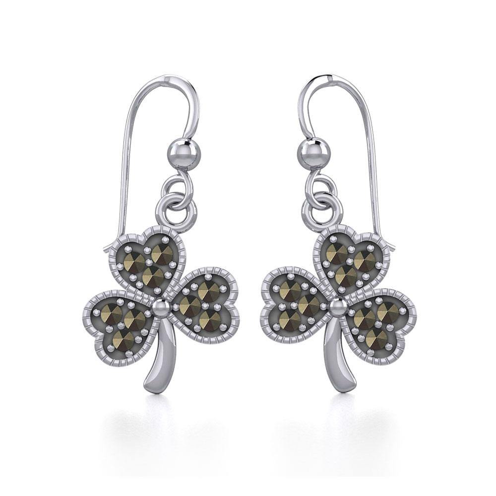 A young spring of luck and happiness Silver Jewelry Celtic Shamrock Hook Earrings with Marcasite TER1800 Earrings