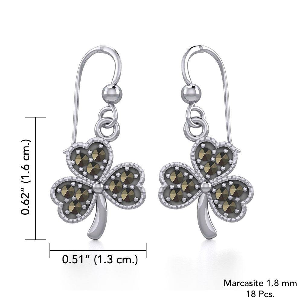 A young spring of luck and happiness Silver Jewelry Celtic Shamrock Hook Earrings with Marcasite TER1800 Earrings