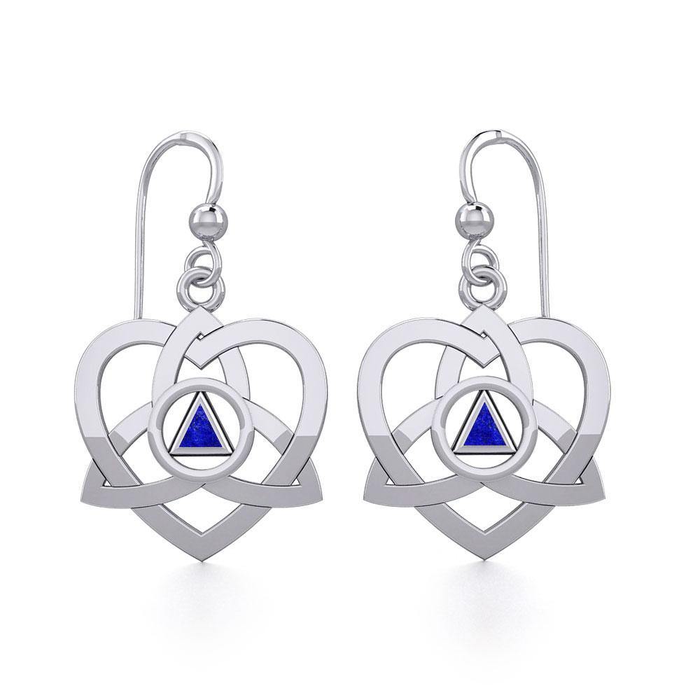 Silver Celtic Trinity Heart Earrings with Inlaid Recovery Symbol TER1802 Earrings