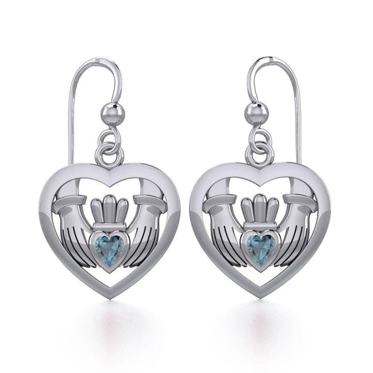 Claddagh in Heart Silver Earrings with Gemstone TER1826 Earrings