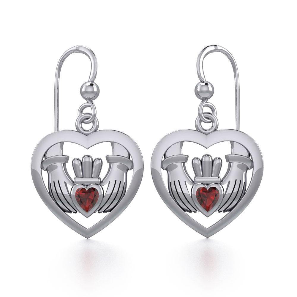 Claddagh in Heart Silver Earrings with Gemstone TER1826 Earrings