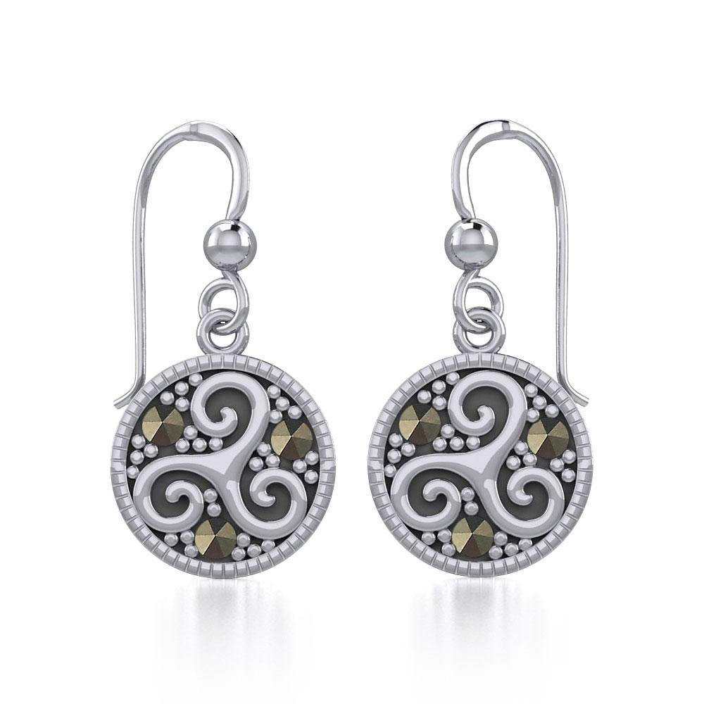 Celtic Spiral Triskele Silver Earrings with marcasite TER1827 Earrings