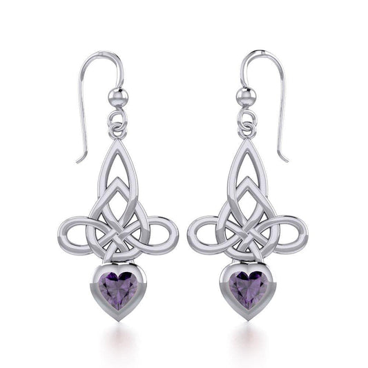 Celtic Witches Knot Silver Earrings with Heart Gemstone TER1830 Earrings