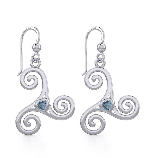 Celtic Spiral Triskele Silver Earrings with Heart Gemstone TER1831 Earrings