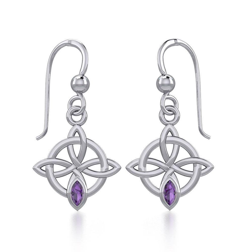 Celtic Quaternary Knot Silver Earrings with Gemstone TER1832 Earrings