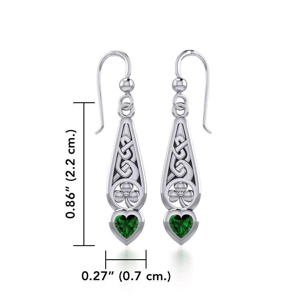 Celtic Knotwork Silver Shamrock Earrings with Heart Gemstone TER1834 Earrings