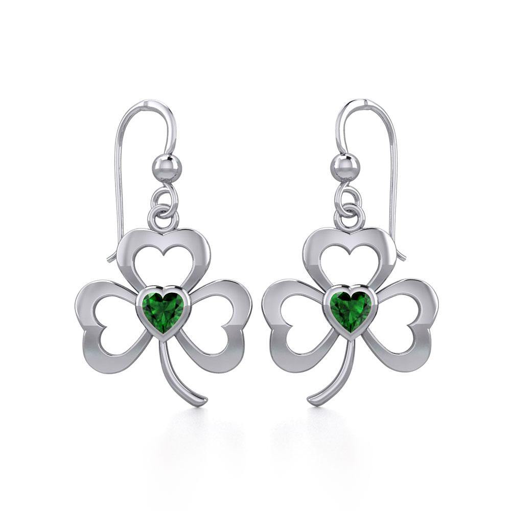Silver Shamrock Earrings with Heart Gemstone TER1835 Earrings