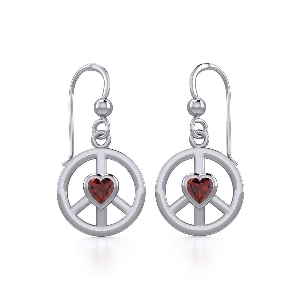 Peace Silver Earrings with Heart Gemstone TER1836 Earrings