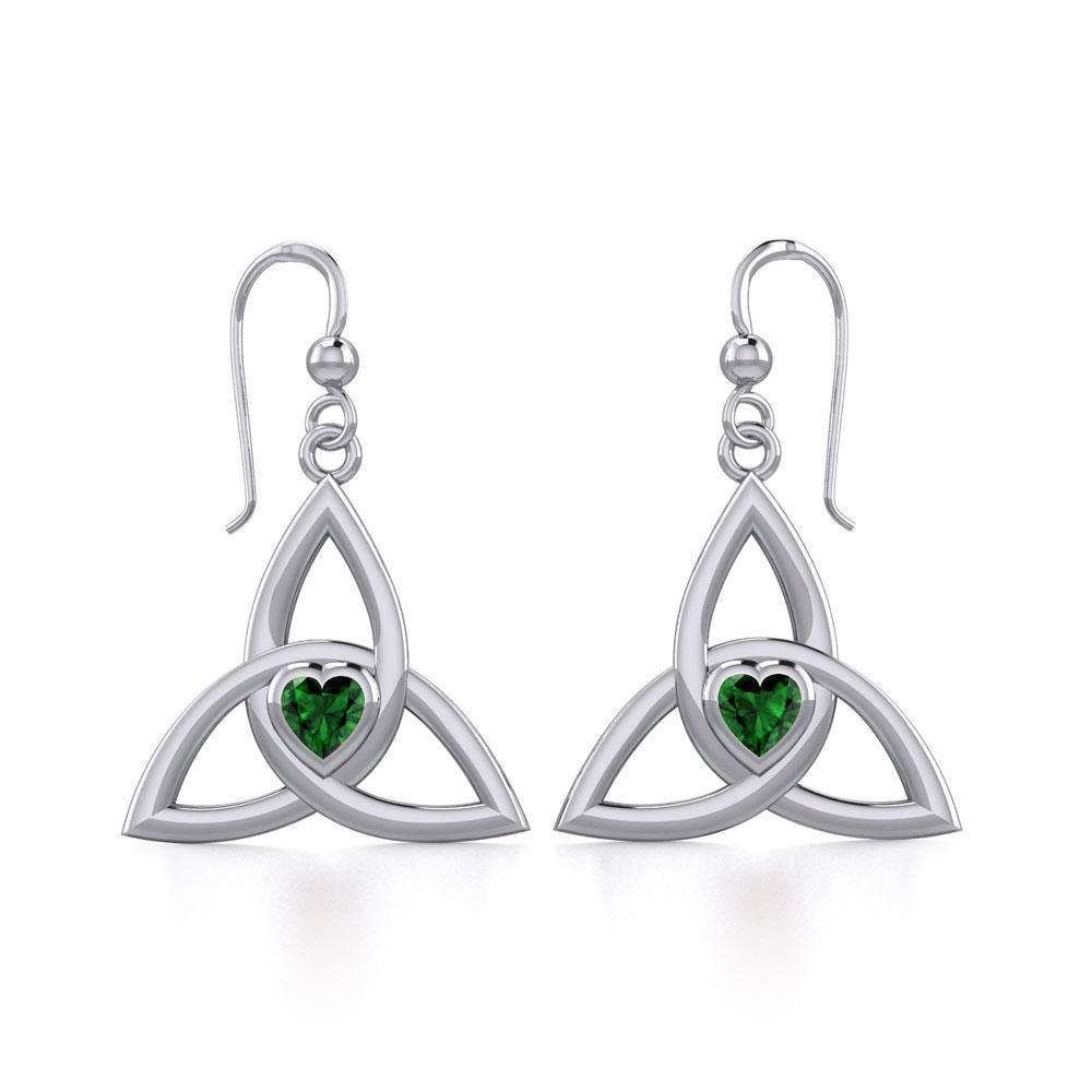 The Celtic Trinity Knot Silver Earrings with Heart Gemstone TER1837 