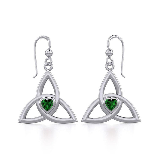 The Celtic Trinity Knot Silver Earrings with Heart Gemstone TER1837 