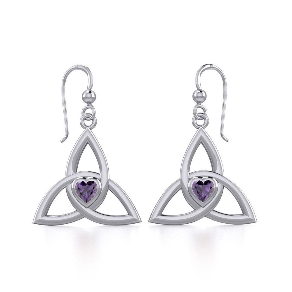 The Celtic Trinity Knot Silver Earrings with Heart Gemstone TER1837 