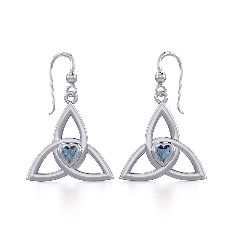 The Celtic Trinity Knot Silver Earrings with Heart Gemstone TER1837 