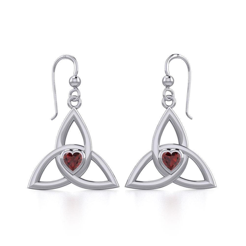 The Celtic Trinity Knot Silver Earrings with Heart Gemstone TER1837 