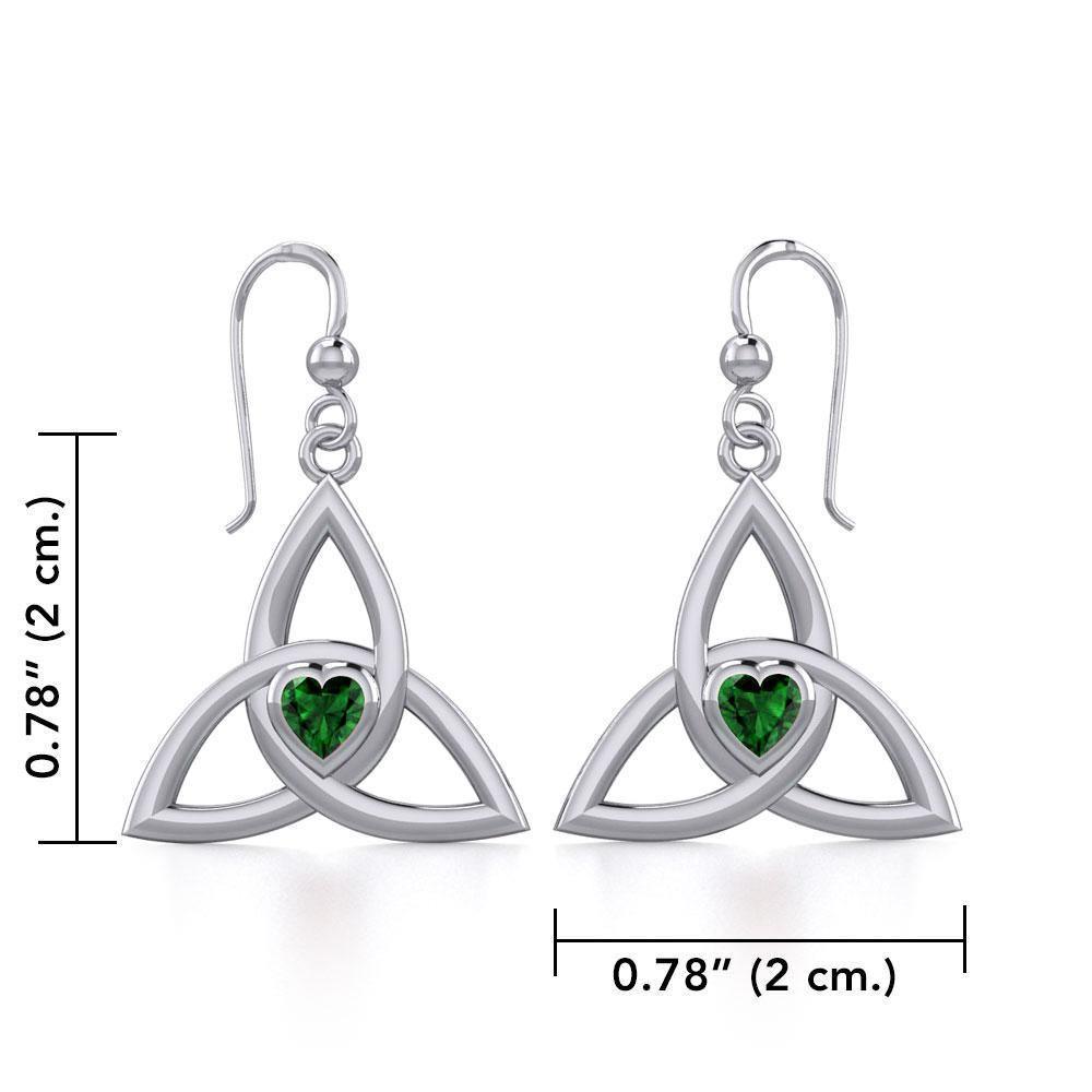 The Celtic Trinity Knot Silver Earrings with Heart Gemstone TER1837 