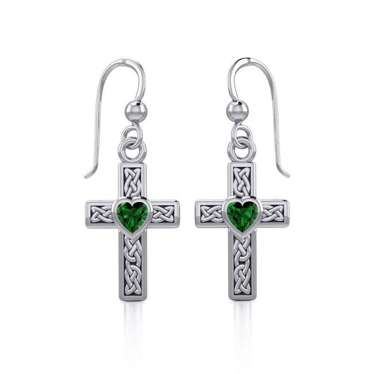 Celtic Cross Silver Earrings with Heart Gemstone TER1841 Earrings