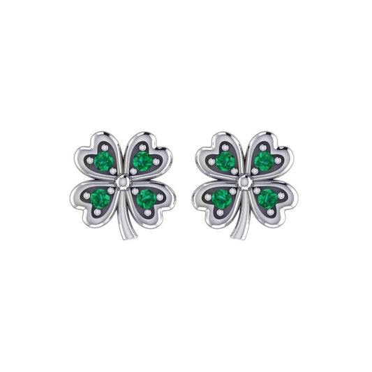 Lucky Four Leaf Clover Silver Post Earrings with Gemstone TER1844 Earrings