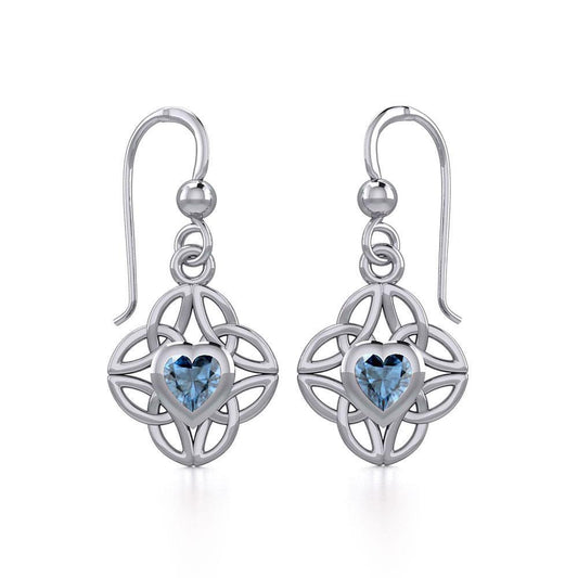 Celtic Knotwork Silver Earrings with Heart Gemstone TER1845 Earrings