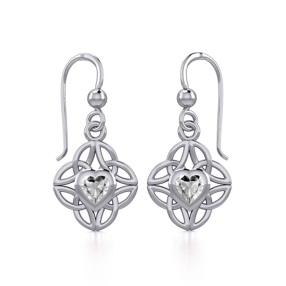 Celtic Knotwork Silver Earrings with Heart Gemstone TER1845 Earrings