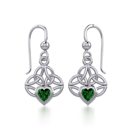 Celtic Knotwork Silver Earrings with Heart Gemstone TER1846 Earrings